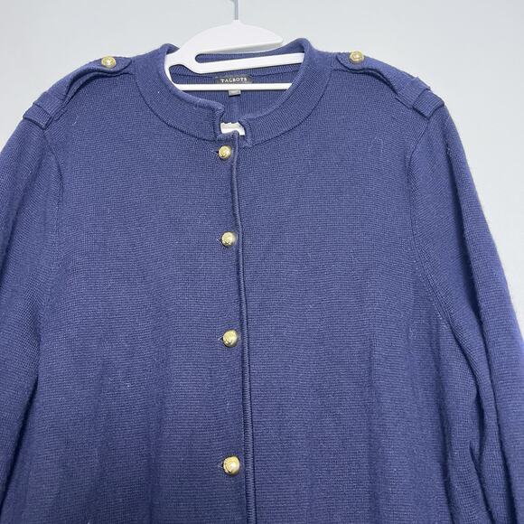 Talbots Womens Button Up Wool Blend Knit Blazer Sz XL Navy Blue Military Preppy - Picture 7 of 16